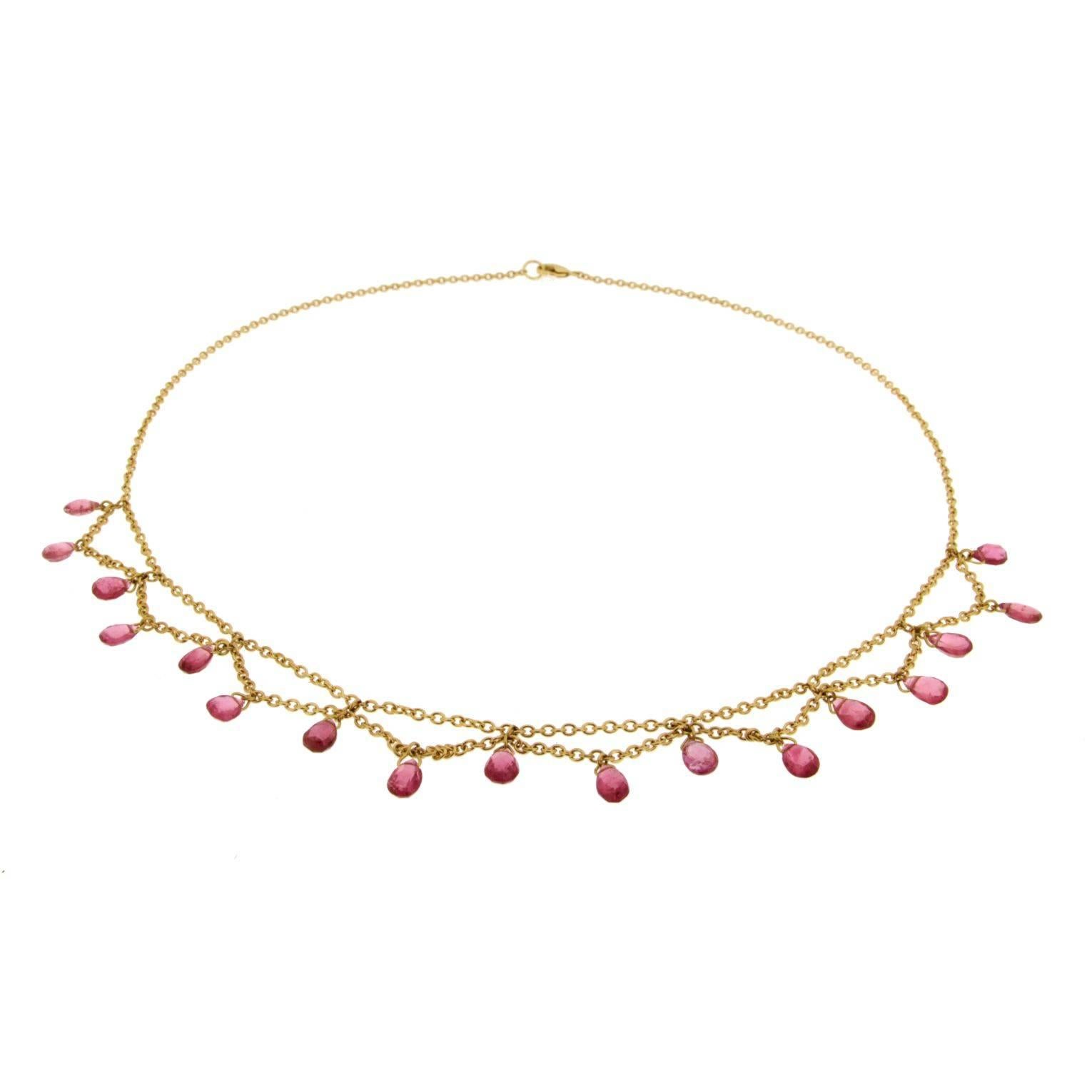 Jona Pink Tourmaline Yellow Gold Necklace In New Condition In Torino, IT
