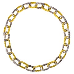Alex Jona Pulsera de eslabones de cadena tejida en oro blanco y amarillo de 18 quilates