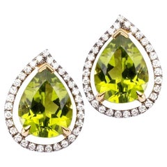 Alex Jona Drop Peridot White Diamond Yellow Gold Stud Earrings