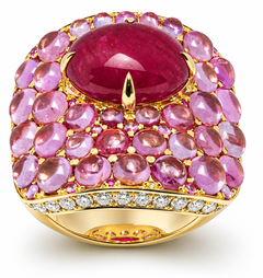 Alex Jona Peonia 5.33 Carat Ruby Pink Sapphire 18 Karat Yellow Gold Ring