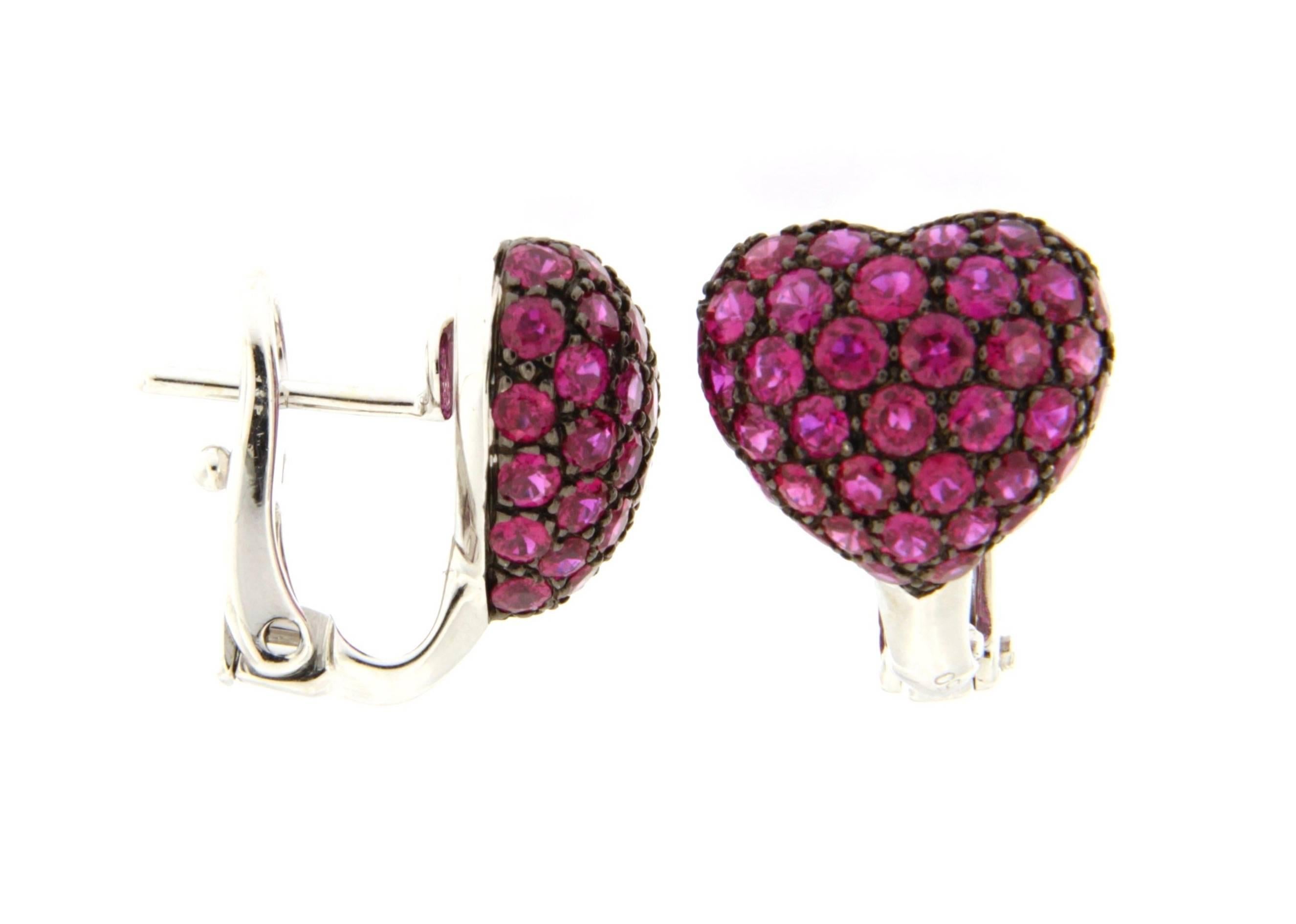 Jona Ruby Heart 18 Karat White Gold Clip-on-earrings In New Condition In Torino, IT