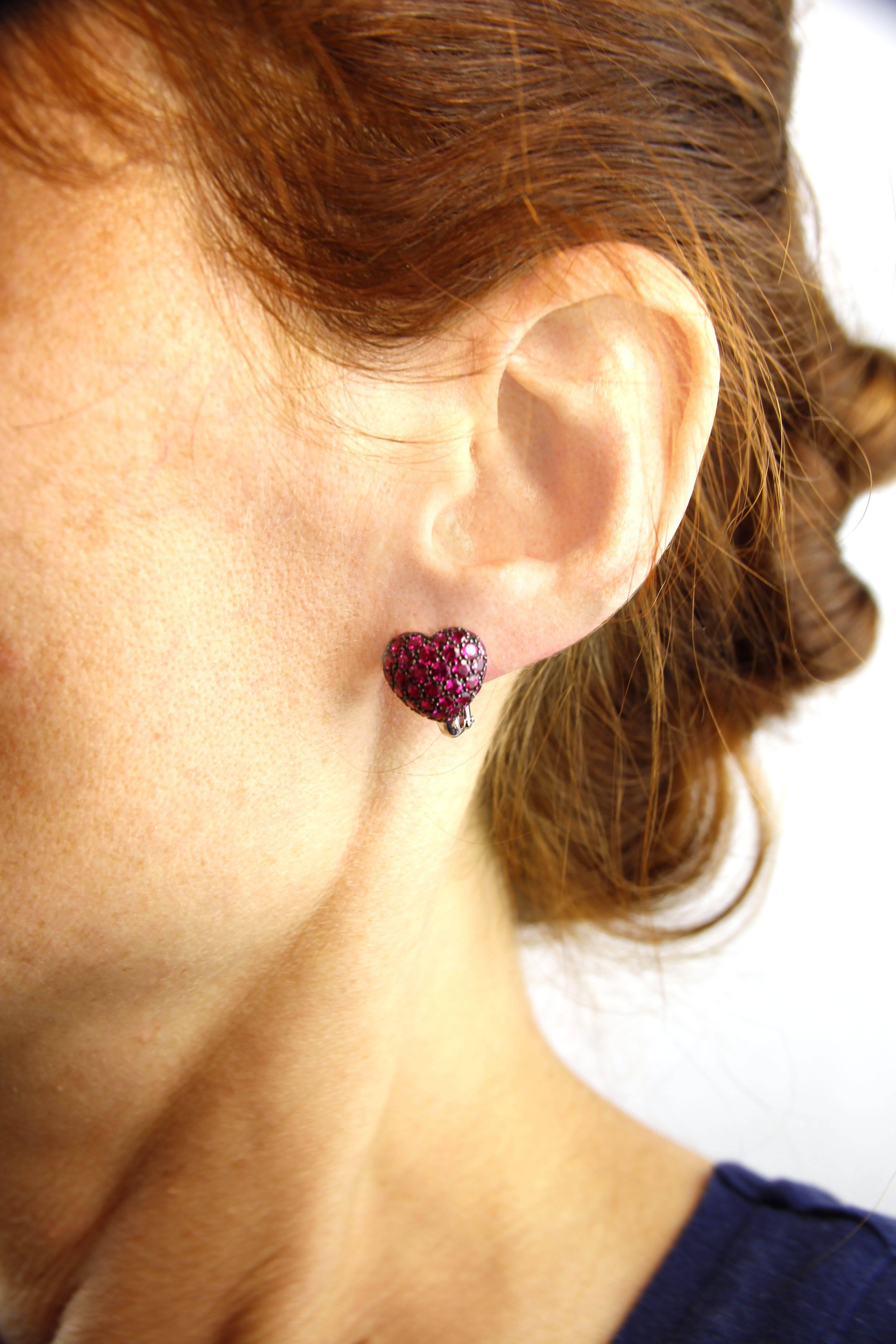Women's Jona Ruby Heart 18 Karat White Gold Clip-on-earrings