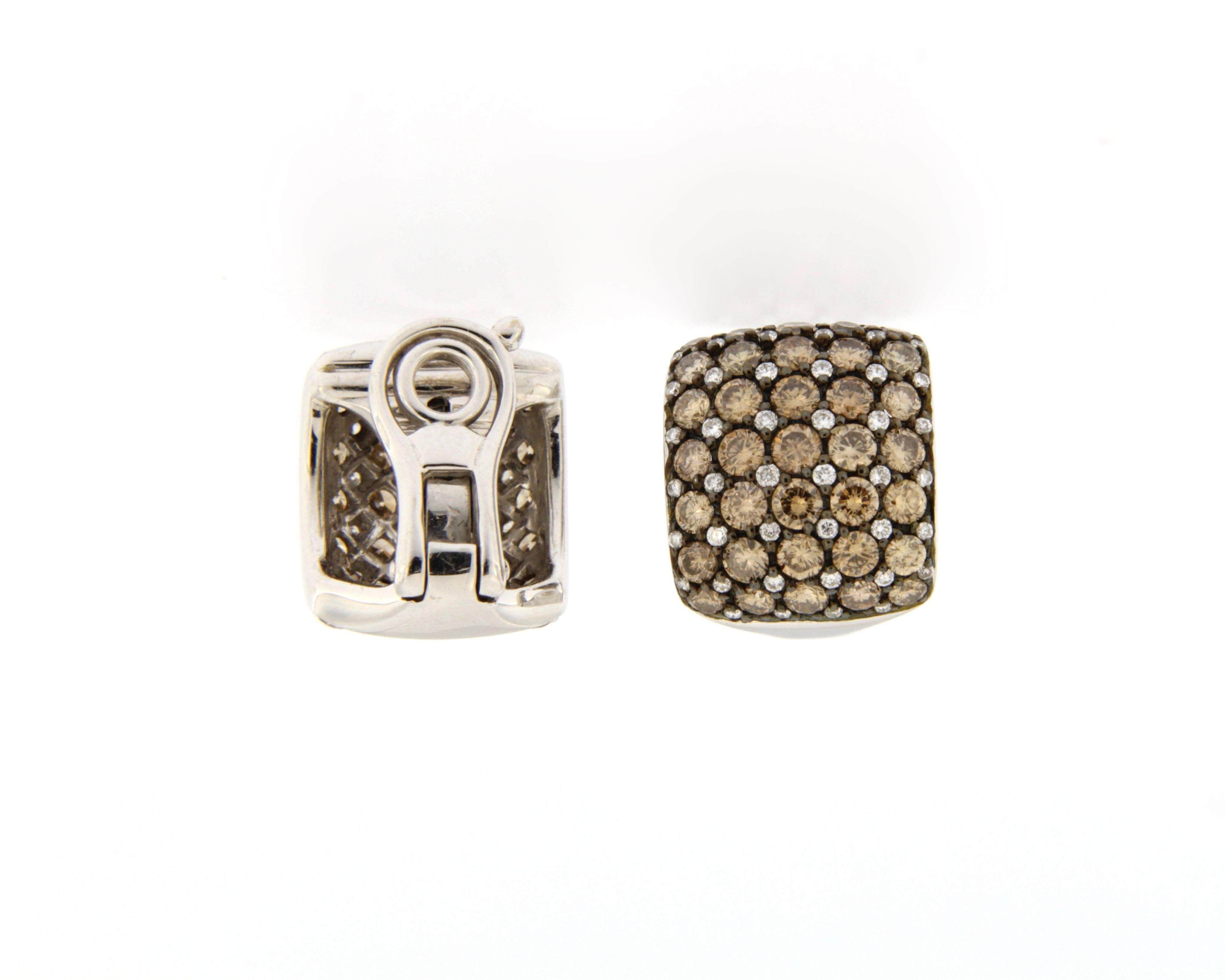 Jona Brown and White Diamond 18 Karat White Gold Clip-On Earrings In New Condition In Torino, IT
