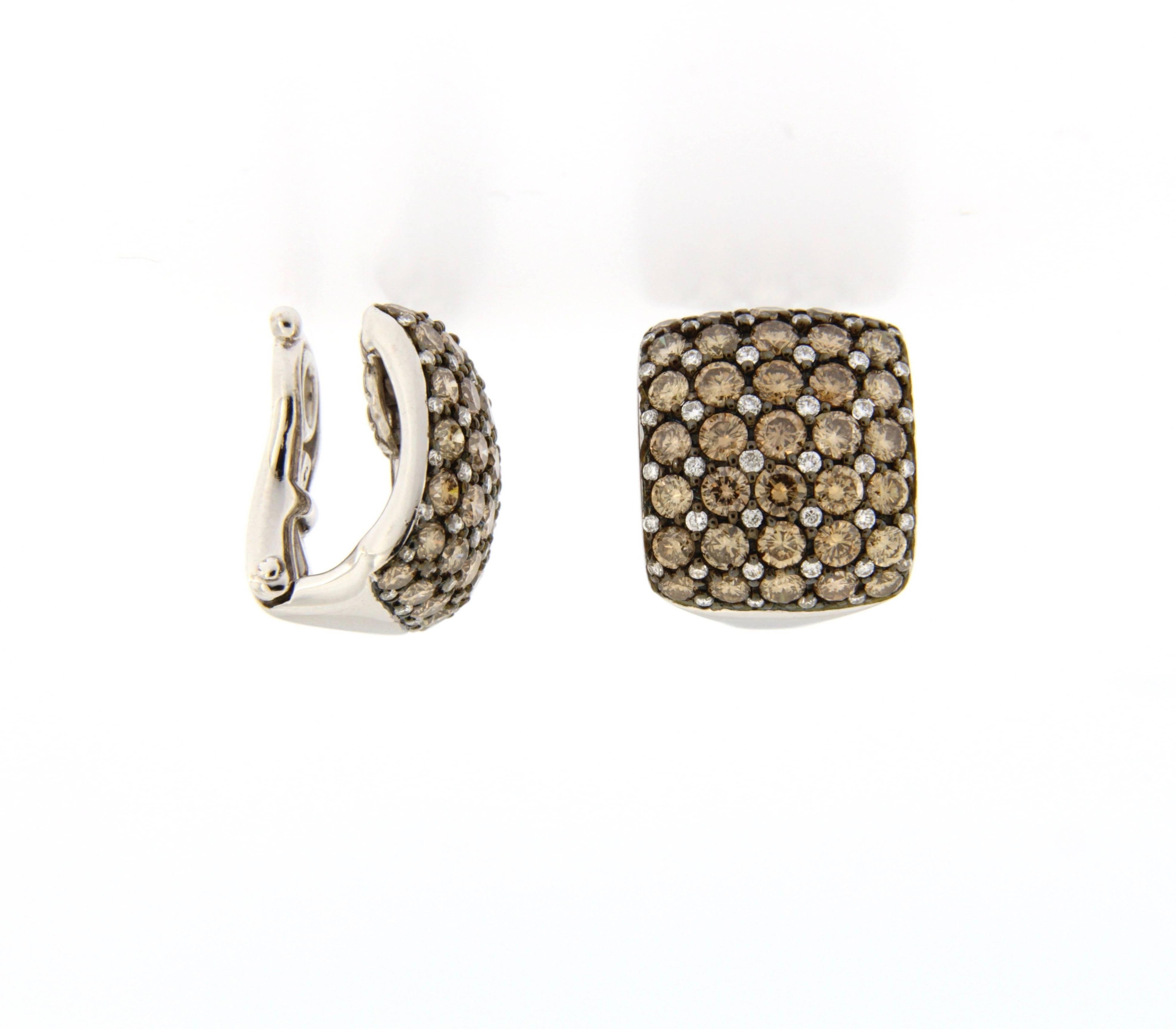 Women's Jona Brown and White Diamond 18 Karat White Gold Clip-On Earrings