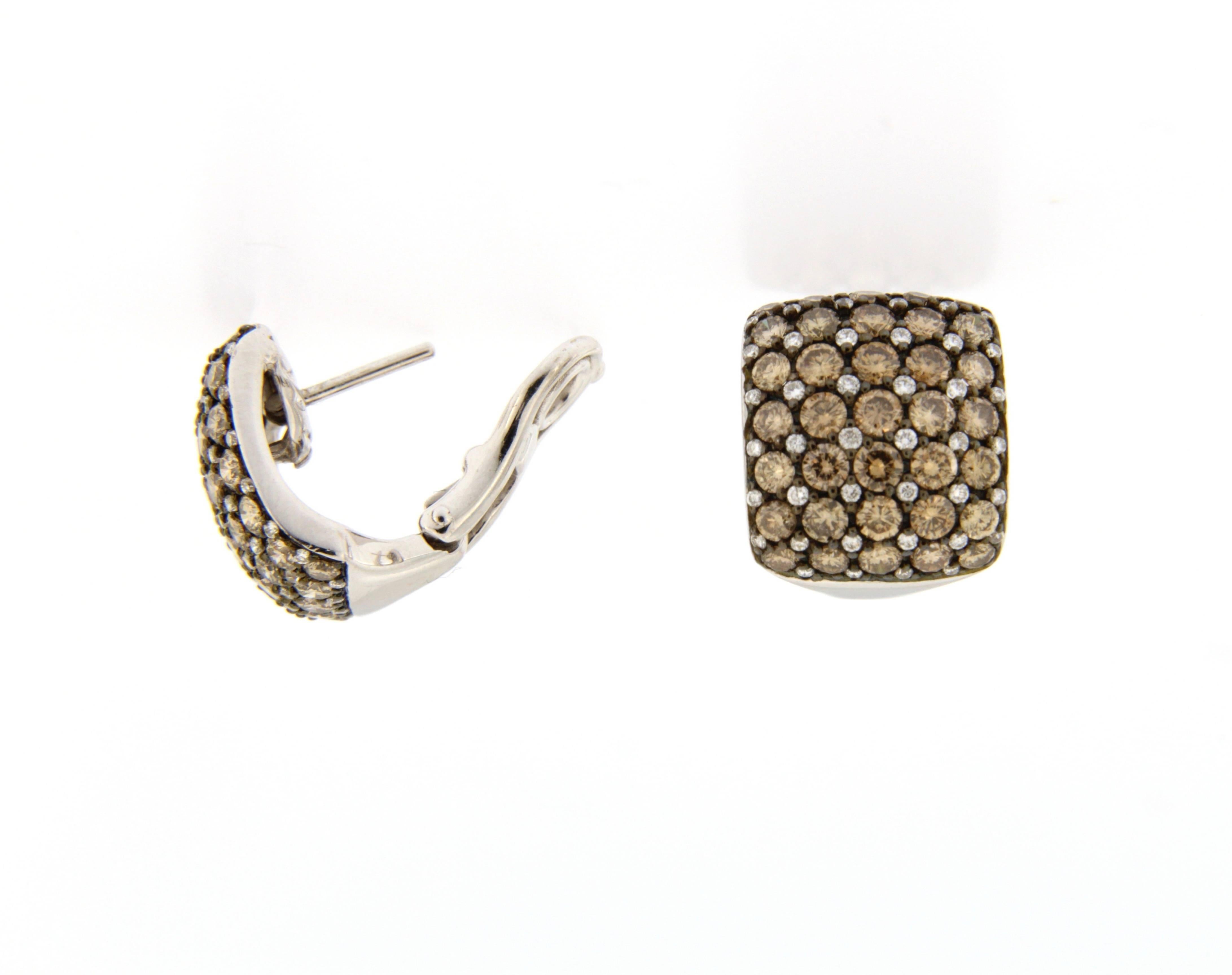 Jona Brown and White Diamond 18 Karat White Gold Clip-On Earrings 2