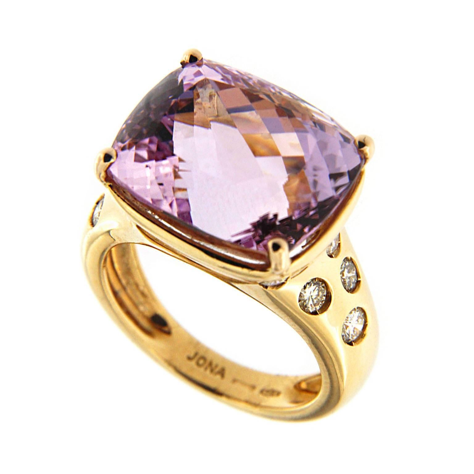 Alex Jona Kunzite Diamond 18 Karat Yellow Gold Ring 1