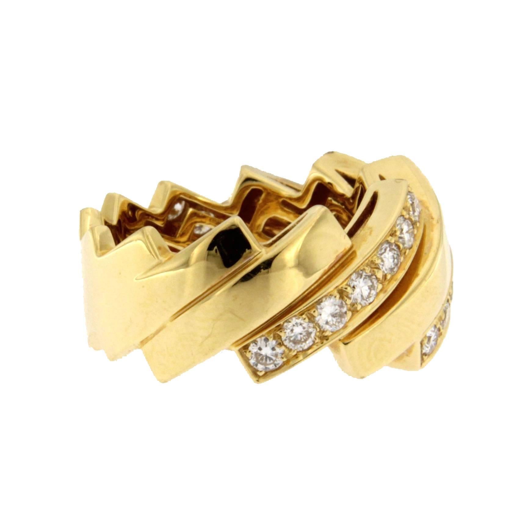 Rose Cut Alex Jona White Diamond 18 Karat Yellow Gold Band Ring