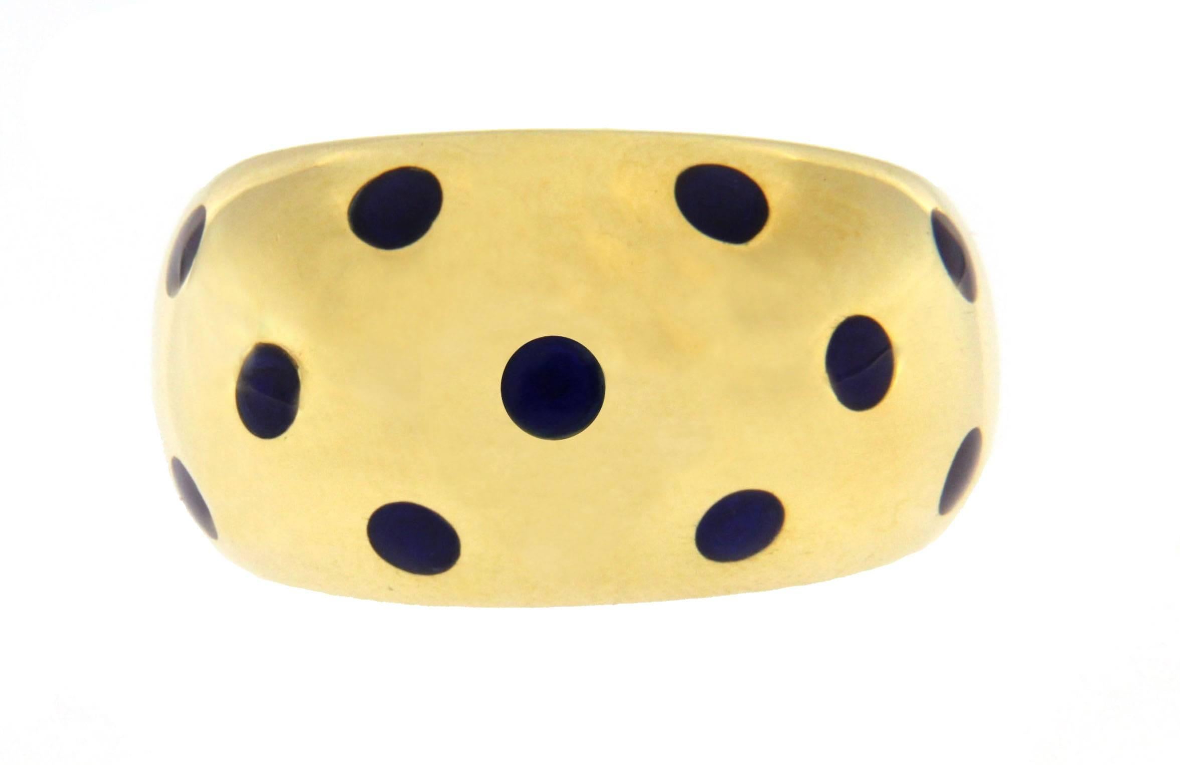 Women's Jona Blue Enamel Pois Yellow Gold Band Ring