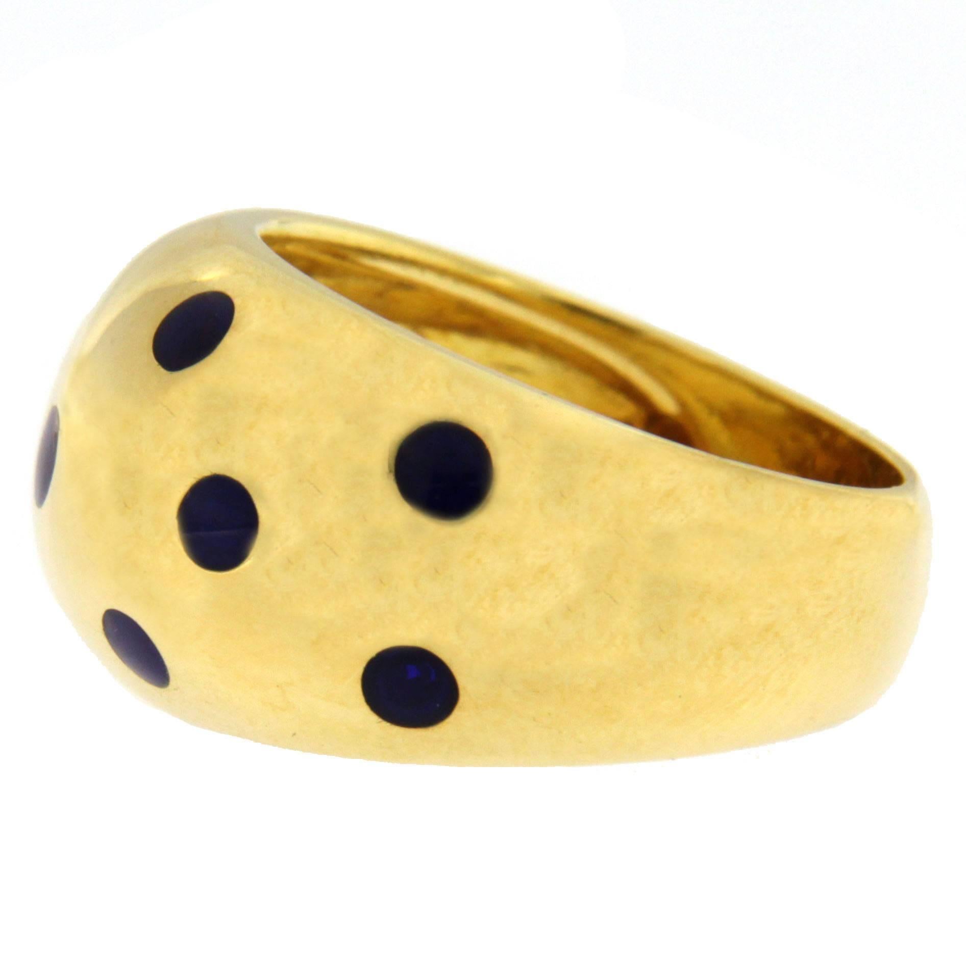Jona Blue Enamel Pois Yellow Gold Band Ring 1