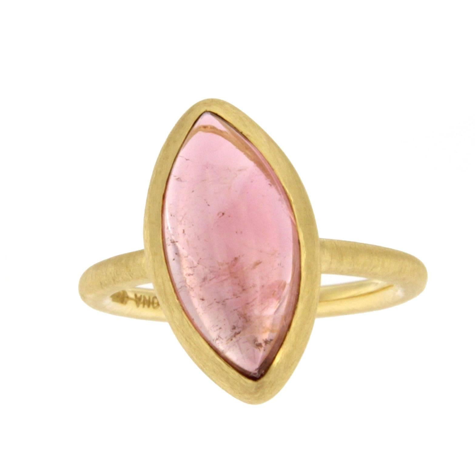 Jona Pink Tourmaline Brushed 18k Yellow Gold Ring 1