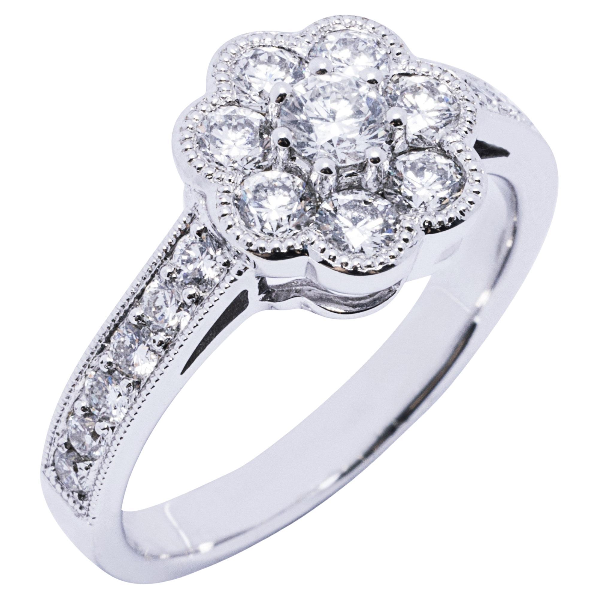 Alex Jona White Diamond 18 Karat White Gold Cluster Ring For Sale
