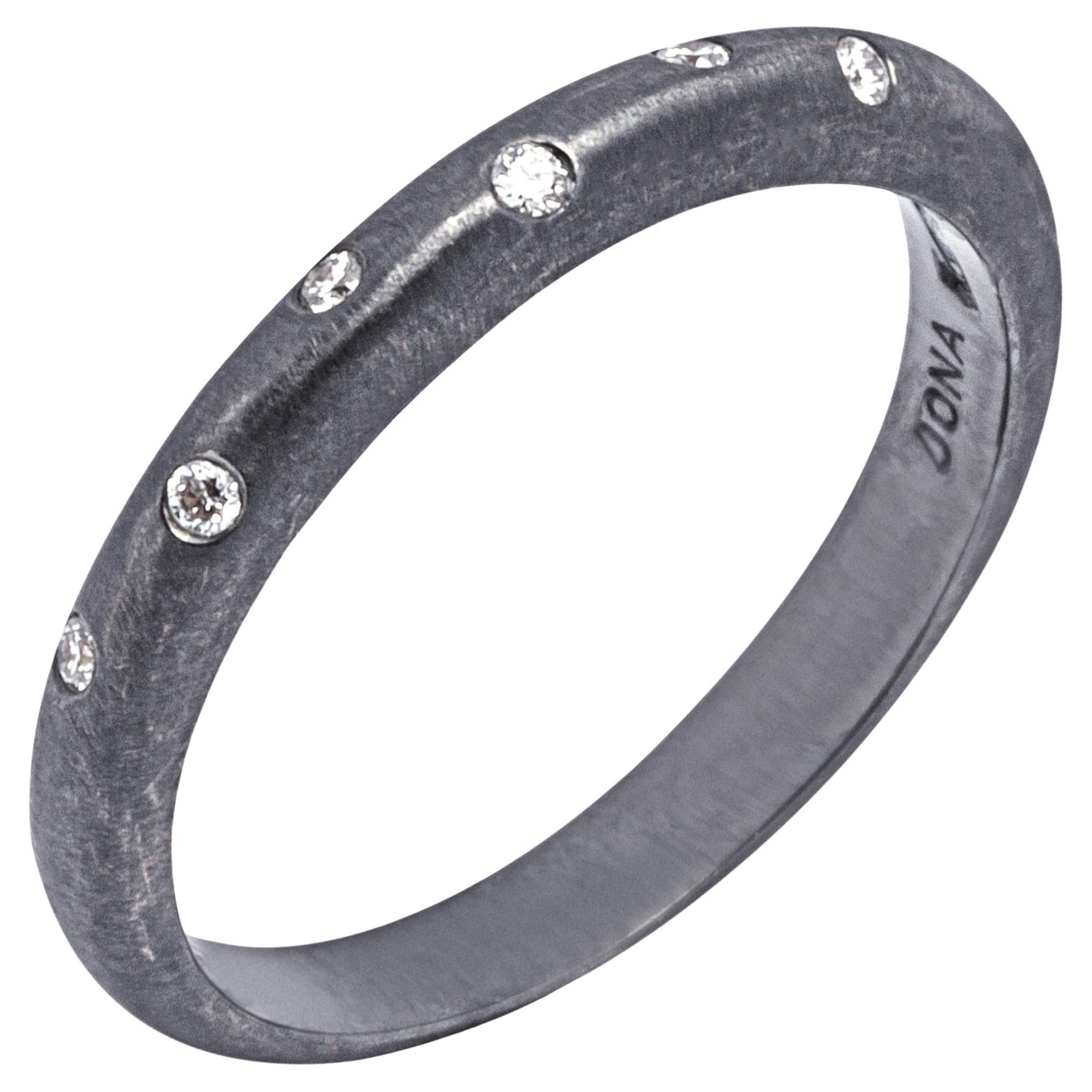 Alex Jona White Diamond Black Rhodium 18 Karat White Gold Band Ring For Sale