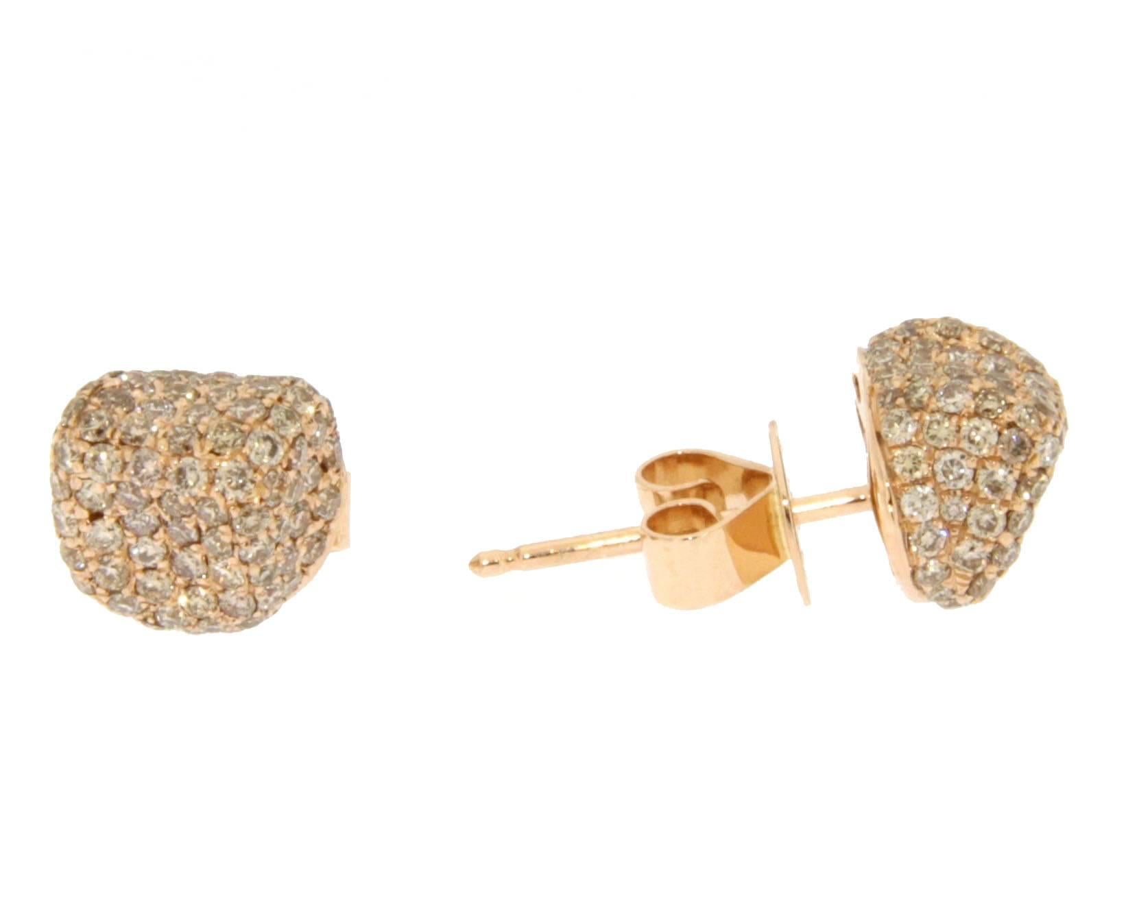 Jona Brown Diamond 18 Karat Pink Gold Stud Earrings In New Condition In Torino, IT