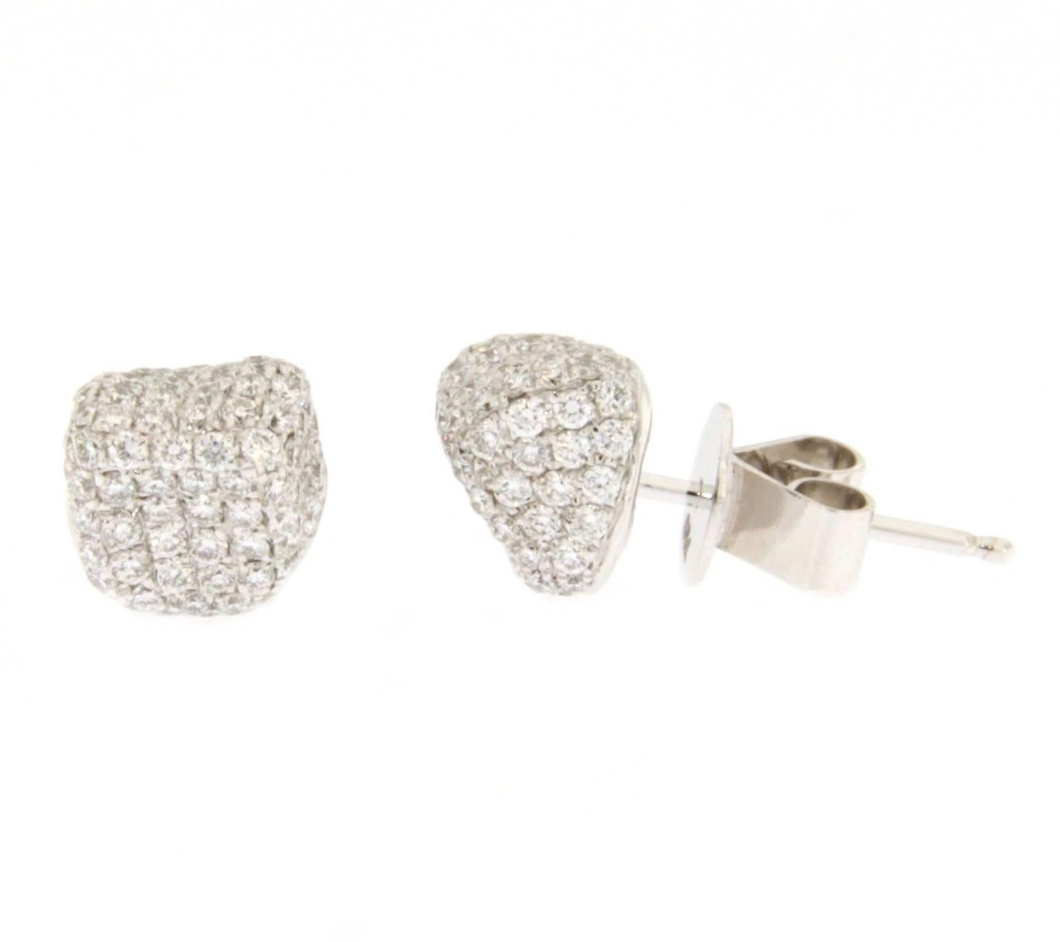 Jona White Diamond 18k White Gold Stud Pebble Earrings In New Condition In Torino, IT