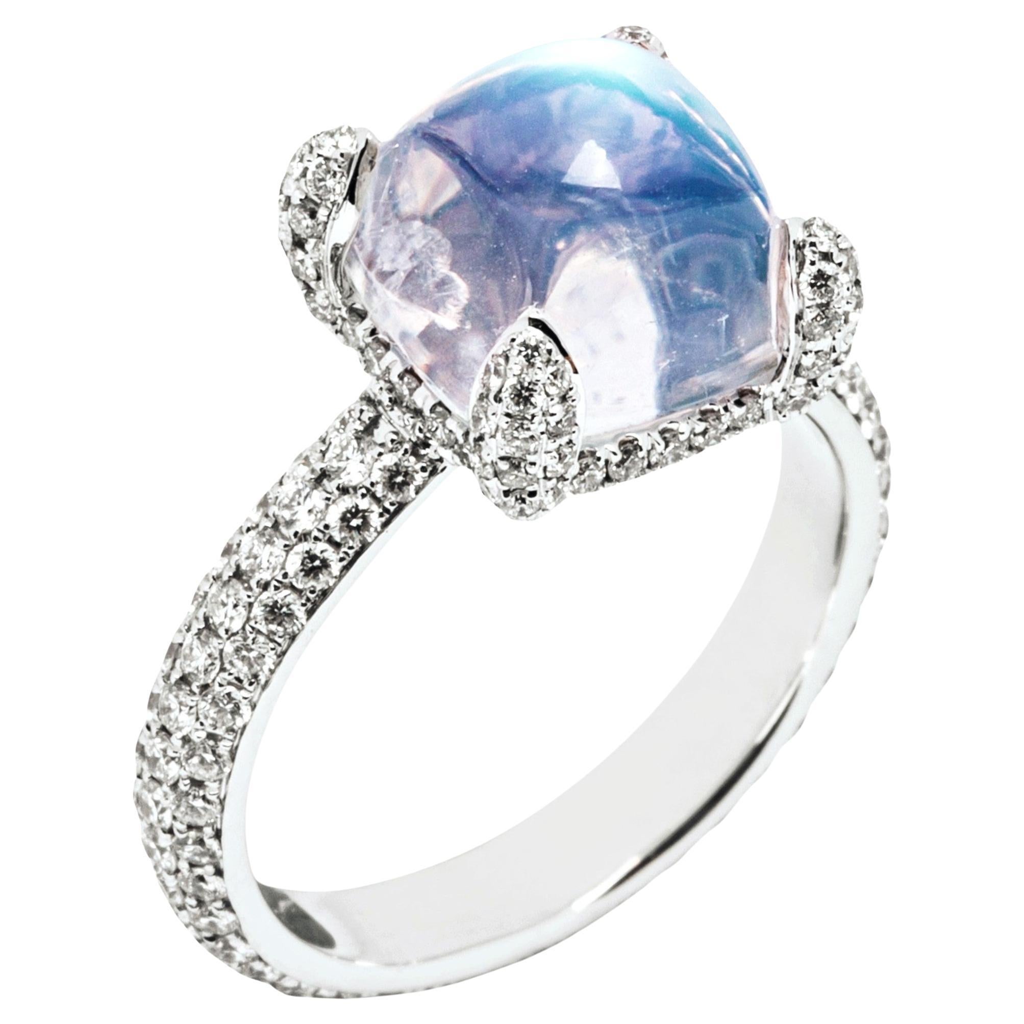 Alex Jona Piedra de luna Diamante blanco Anillos de oro blanco de 18 quilates