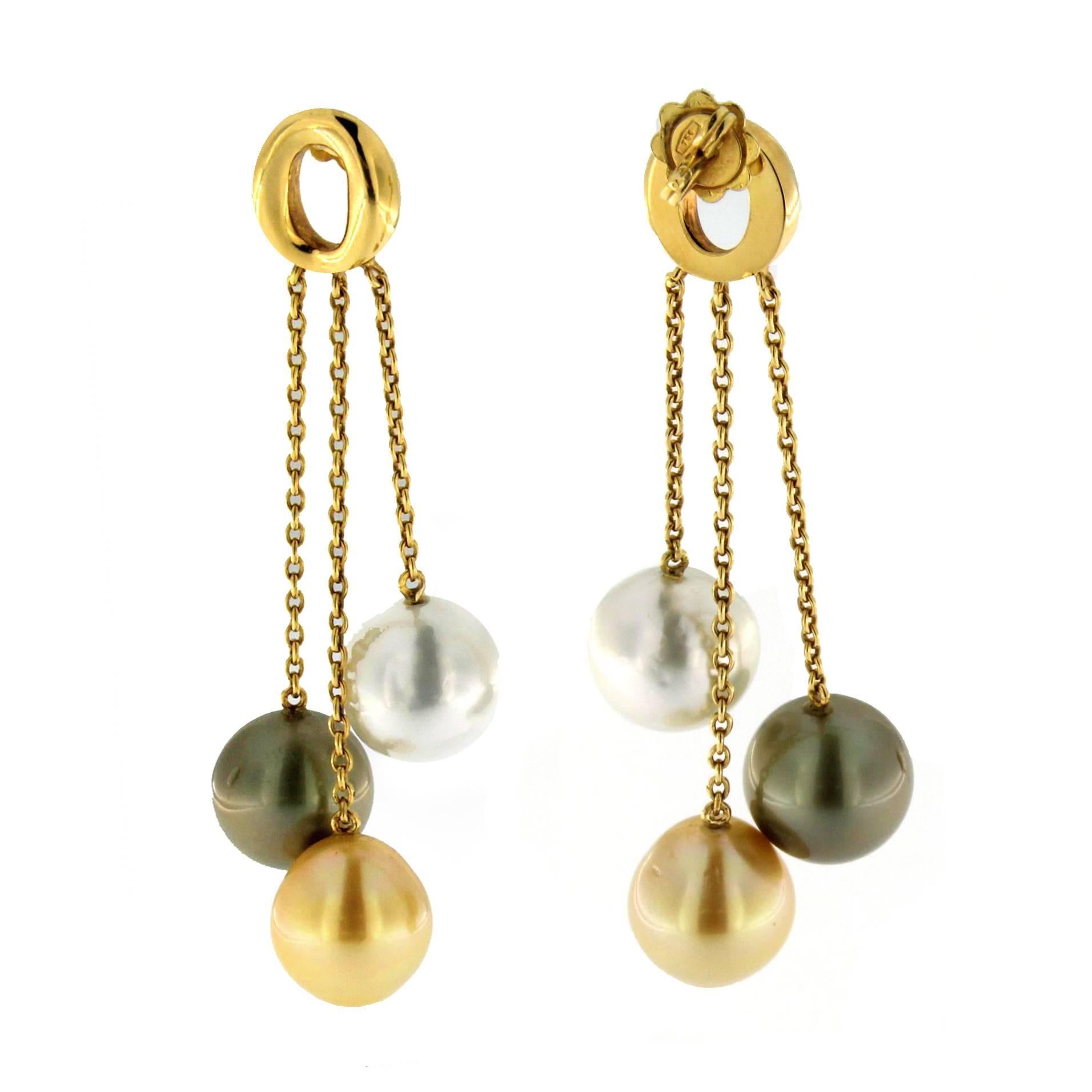 Jona South Sea Pearl 18 Karat Yellow Gold Dangle Earrings In New Condition In Torino, IT