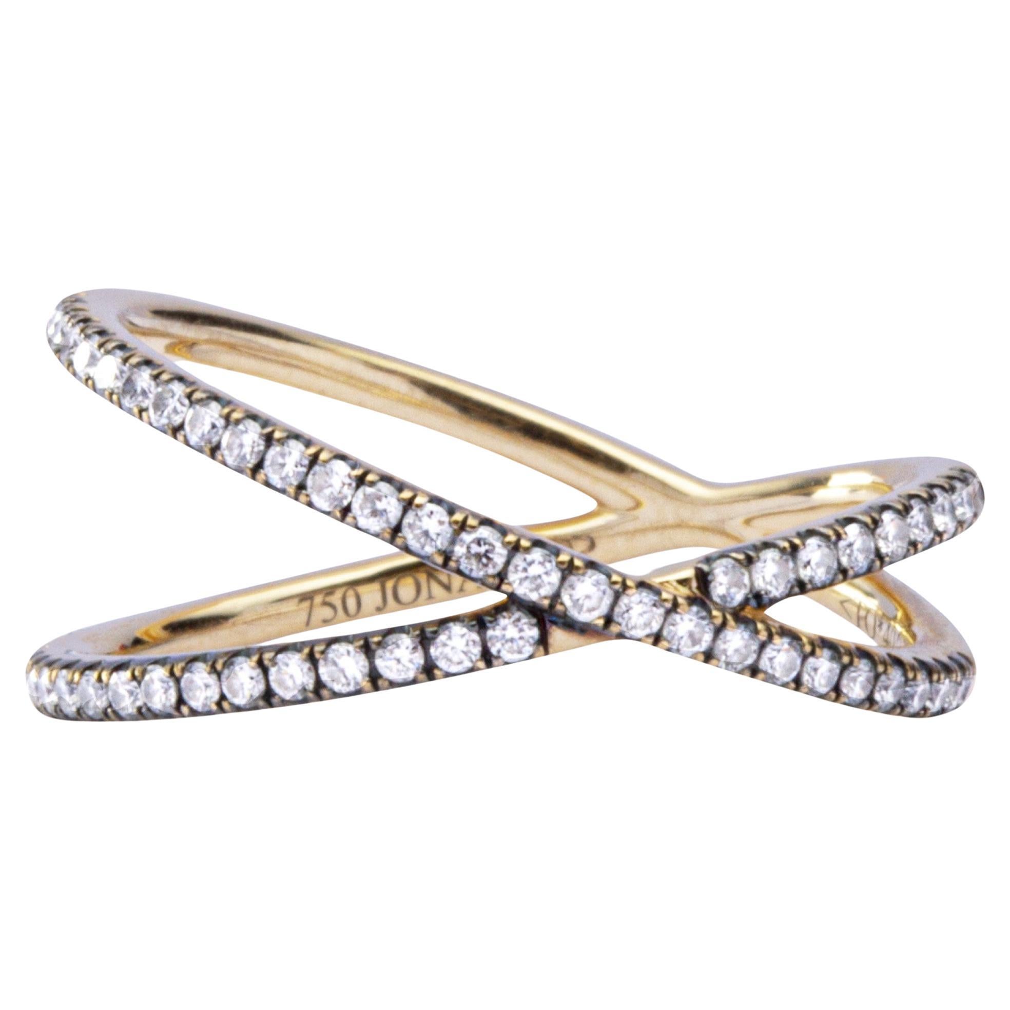 Alex Jona Twiggy White Diamond 18 Karat Yellow Gold Crossover Ring