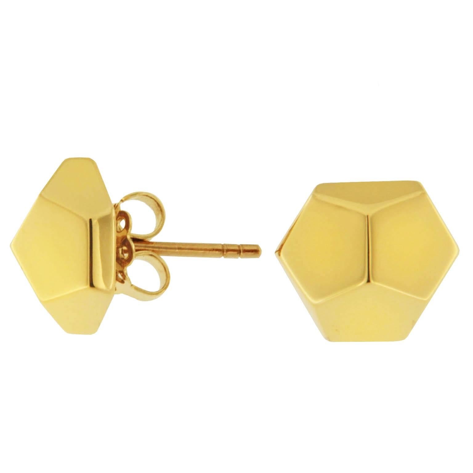 Alex Jona design collection, hand crafted in Italy, 18 karat yellow gold  hexagonal prism stud earrings. 

Alex Jona jewels stand out, not only for their special design and for the excellent quality of the gemstones, but also for the careful