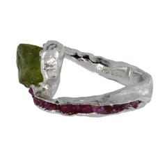 Jona Peridot Ruby Sterling Silver Free Form Ring