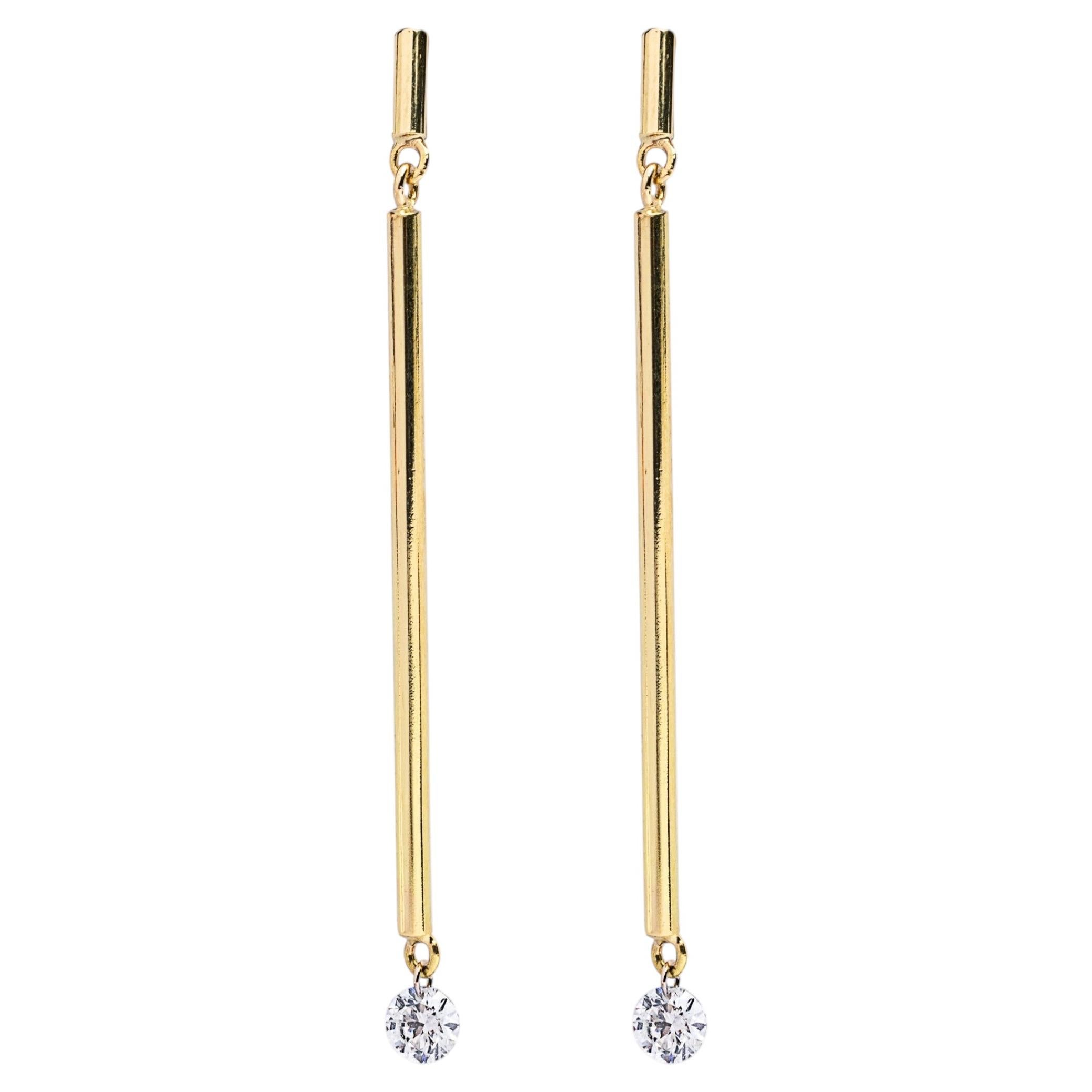 Alex Jona Floating White Diamond 18 Karat Yellow Gold Dangle Earrings For Sale