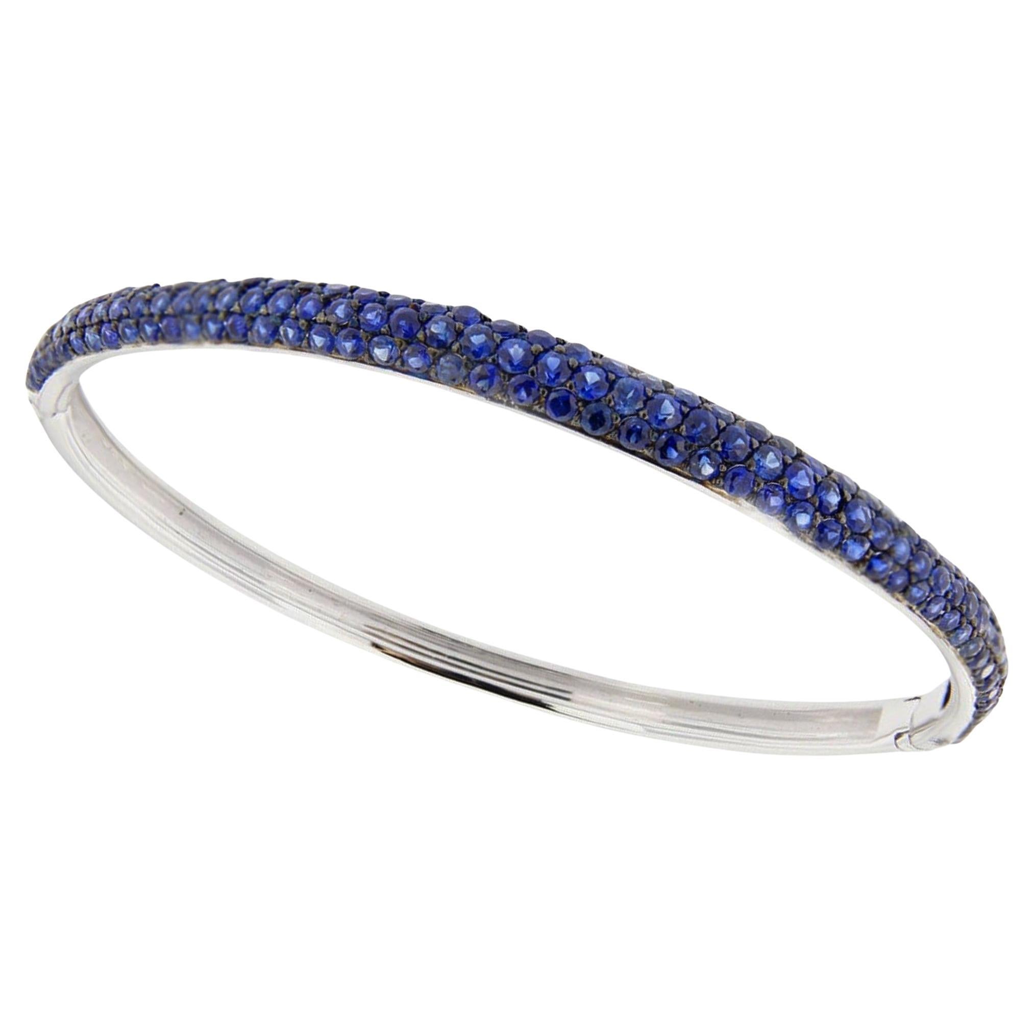 Alex Jona Blue Sapphire 18 Karat White Gold Bangle Bracelet For Sale