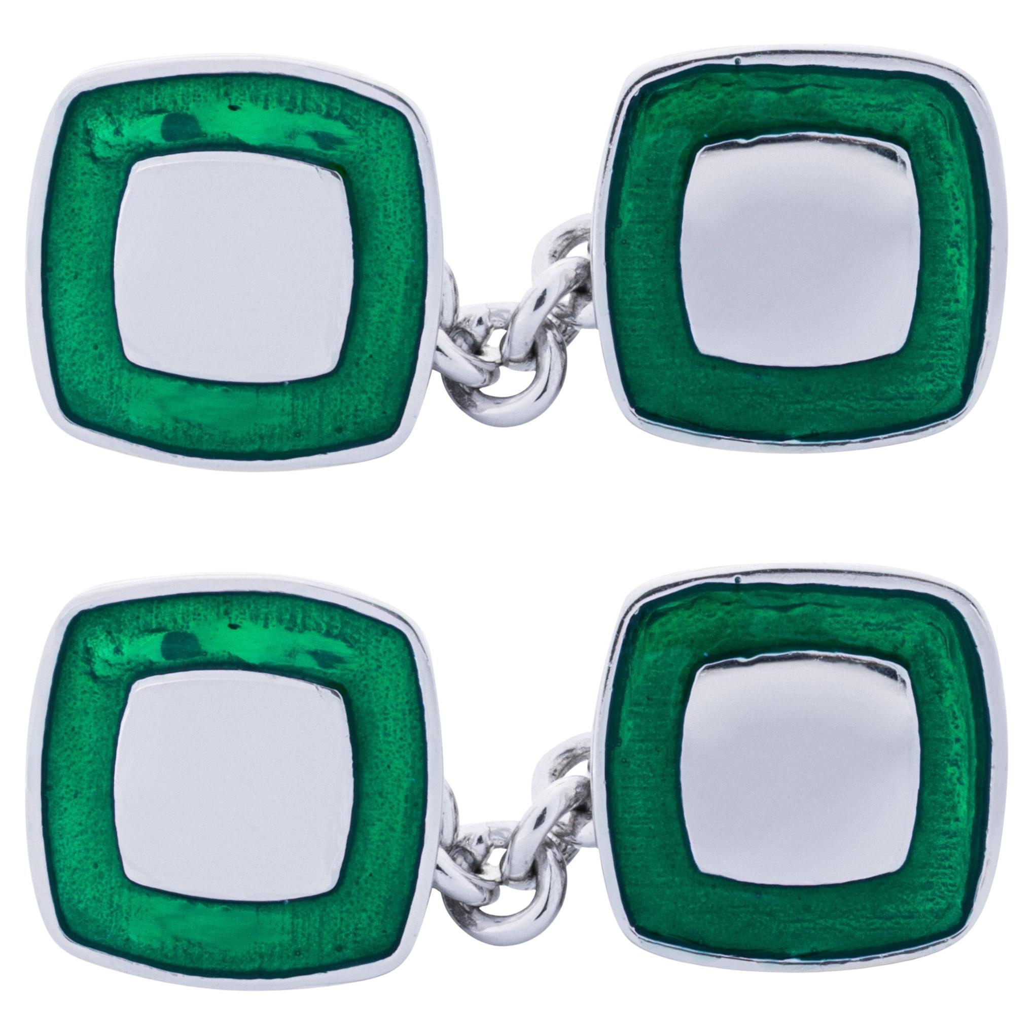Gemelli in argento 925 con smalto verde
