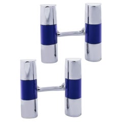 Alex Jona Blue Enamel Sterling Silver Bar Cufflinks