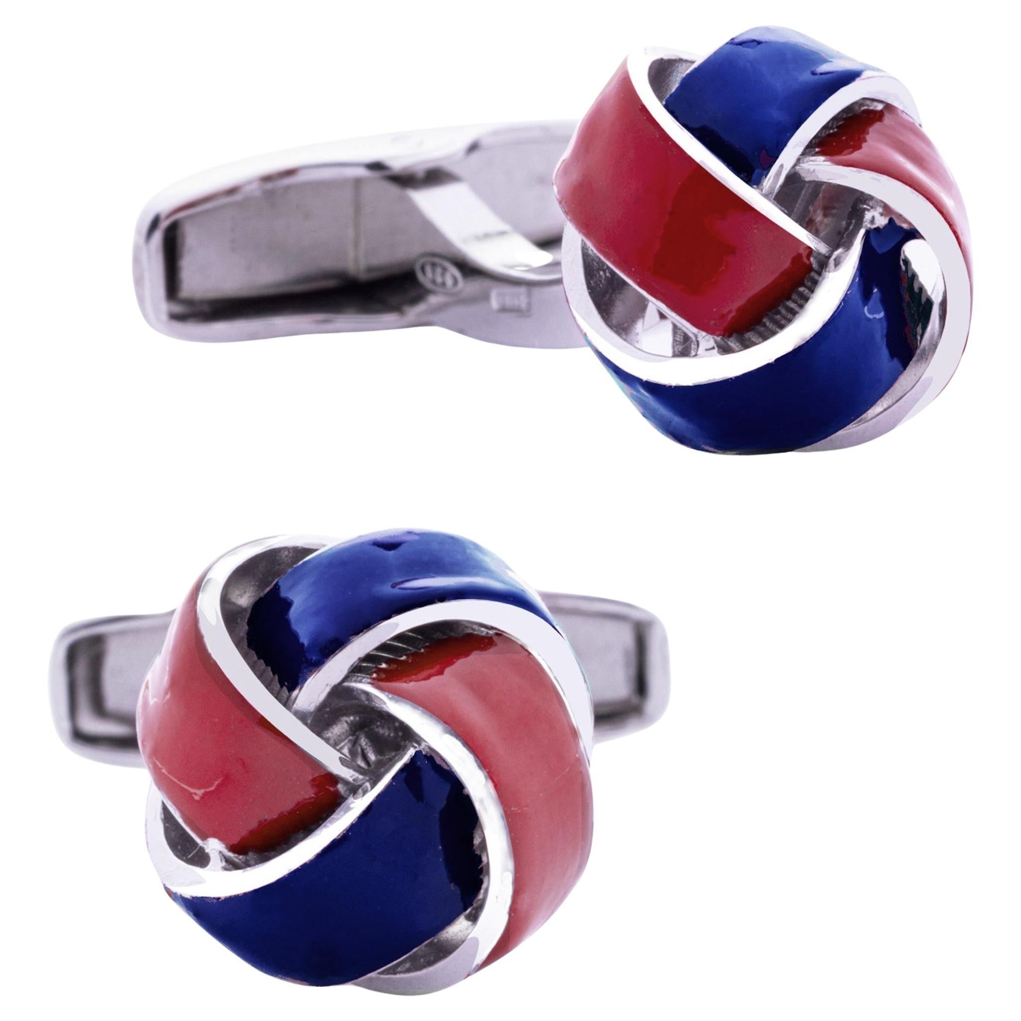 Gemelli da polso Alex Jona in argento sterling con smalto blu e rosso in vendita