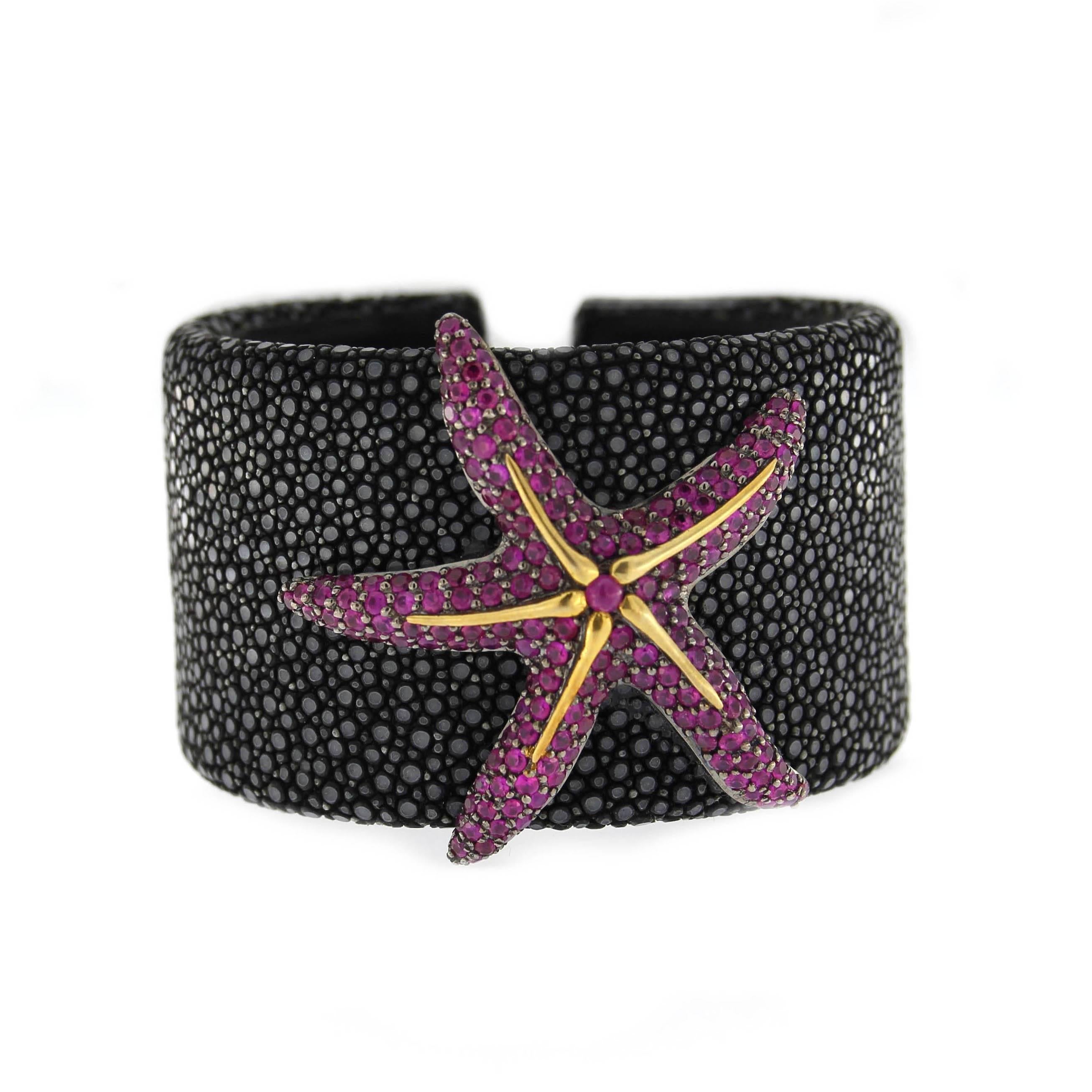 Jona Shagreen Silver Ruby Starfish Cuff Bracelet 2