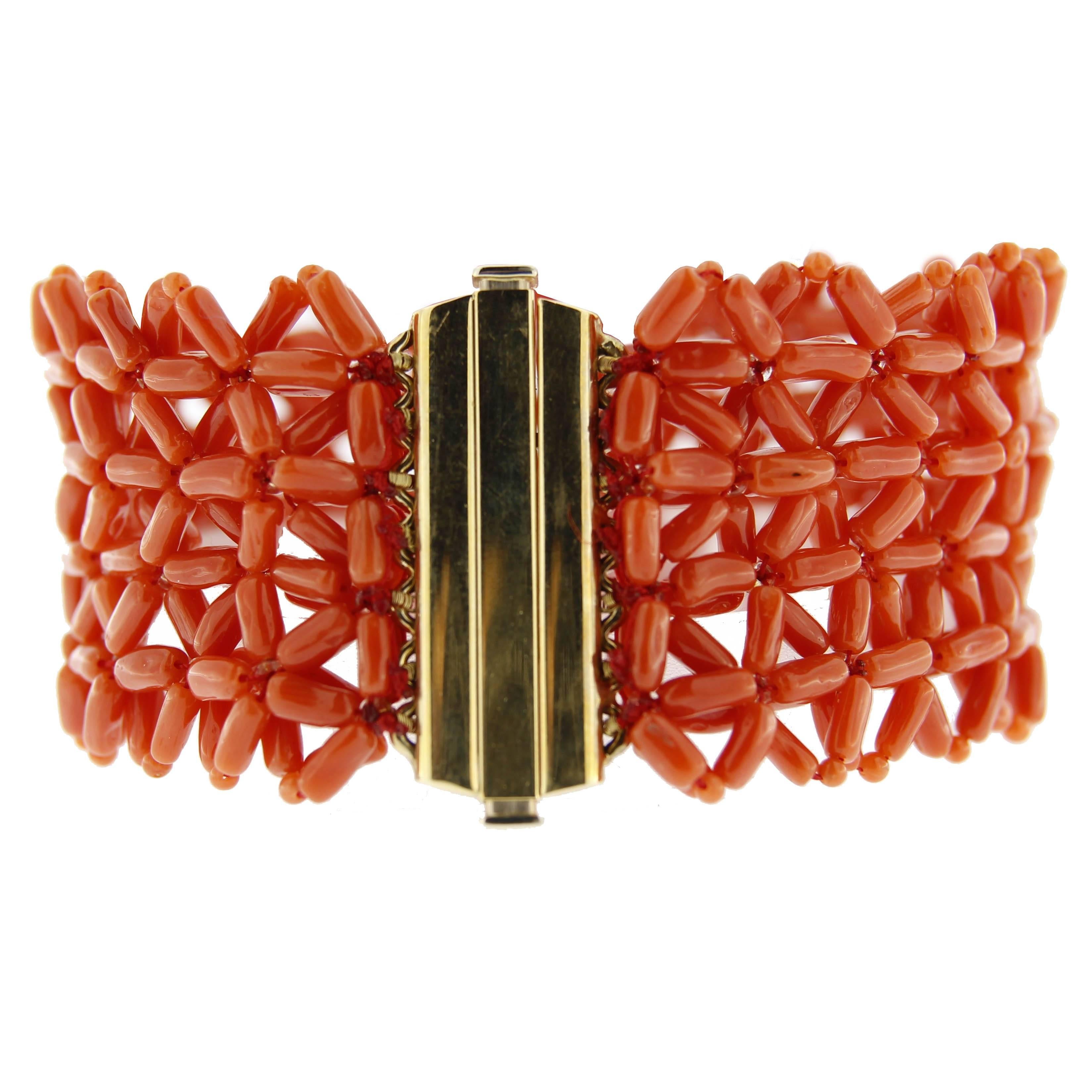 Women's Jona Mediterranean Coral Yellow Gold Cuff Bracelet