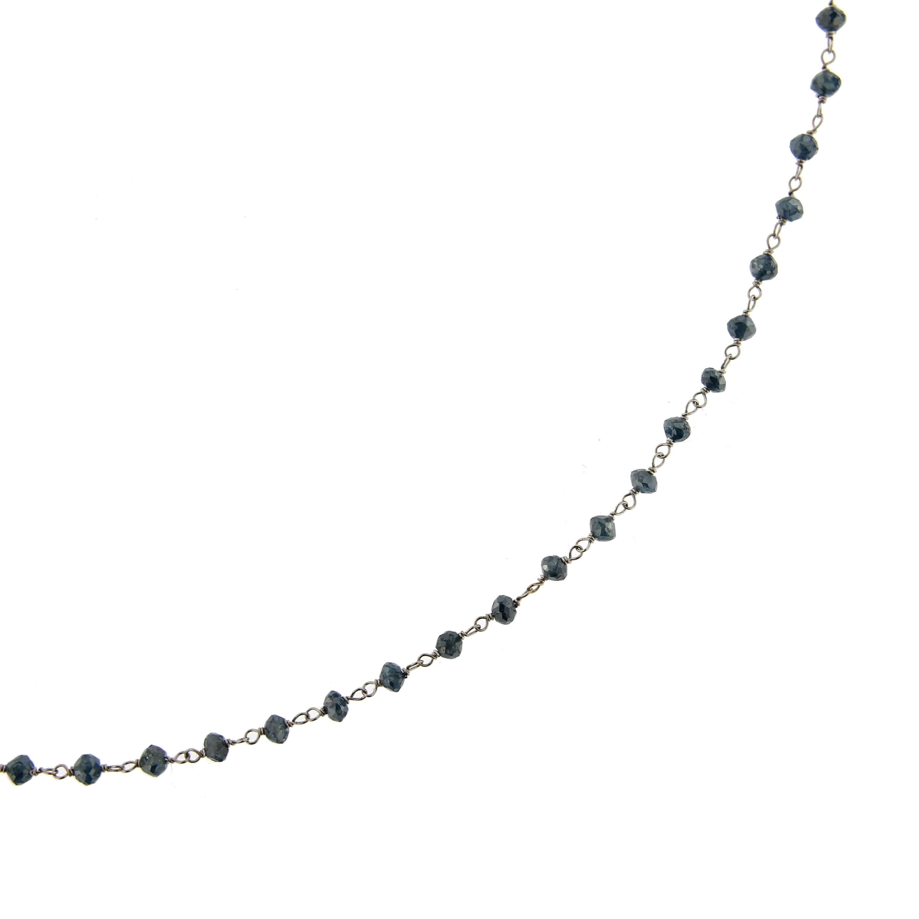 Jona design collection, hand crafted in Italy, 18 karat white gold necklace, featuring 10.10 carats of blue faceted diamonds beads. 
Lenght: cm 45/in 17.71. 
All Jona jewelry is new and has never been previously owned or worn.