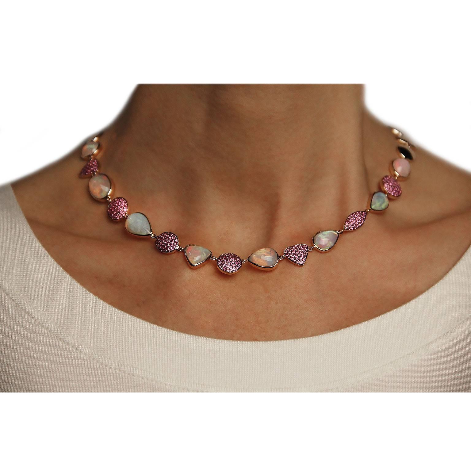 Oval Cut Jona Opal Pink Sapphire 18 Karat Rose Gold Necklace