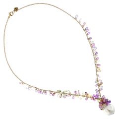 Alex Jona Multicolor Sapphire South Sea Pearl Tassel 18 Karat Rose Gold Necklace
