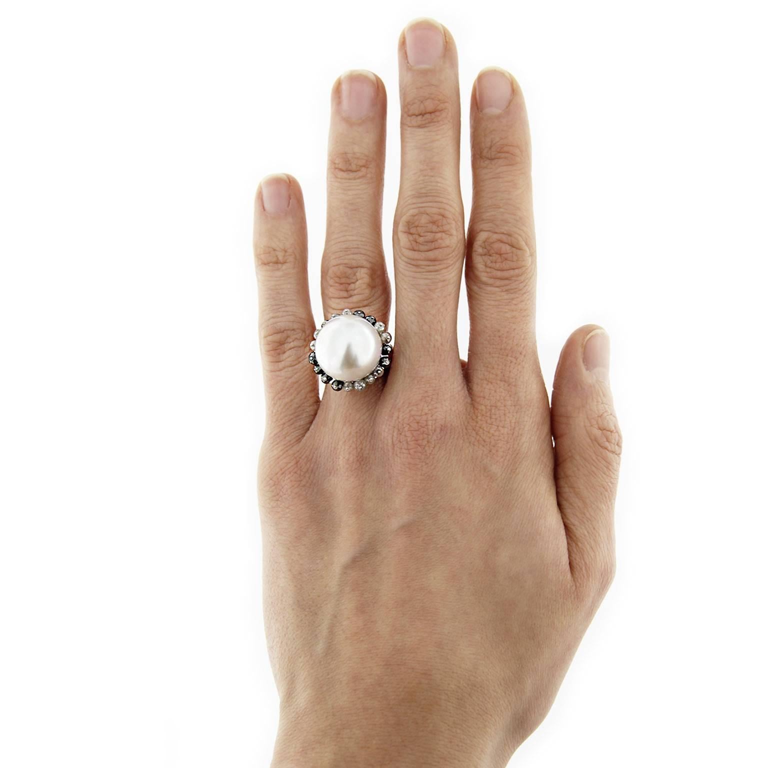 Jona Baroque Pearl Diamond White Gold Ring 2