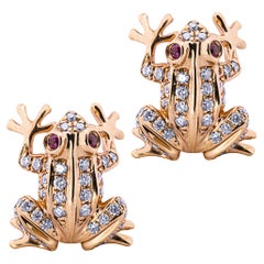 Alex Jona Rubin Weiß Diamant 18 Karat Rose Gold Frosch Ohrringe