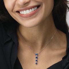Alex Jona Blue Sapphire White Diamond 18 Karat White Gold Heart Pendant Necklace