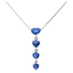 Alex Jona Blue Sapphire White Diamond 18 Karat White Gold Heart Pendant Necklace