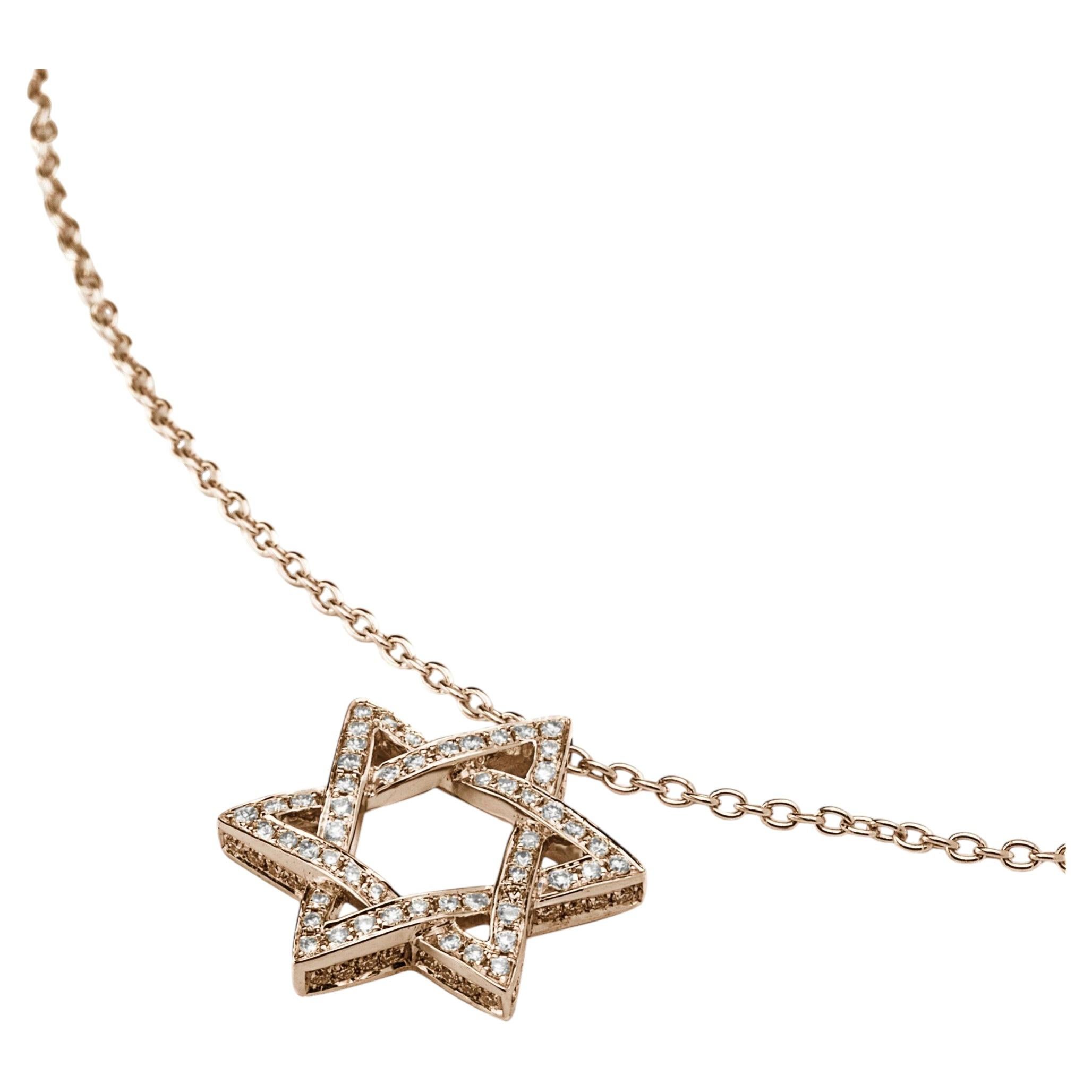 Alex Jona White Diamond 18 Karat Rose Gold Magen David Pendant Necklace For Sale