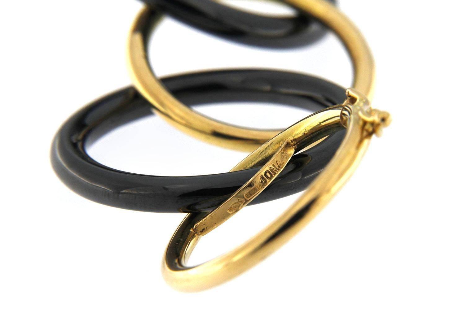 Contemporary Jona High-Tech Black Ceramic 18 Karat Yellow Gold Circle Link Bracelet