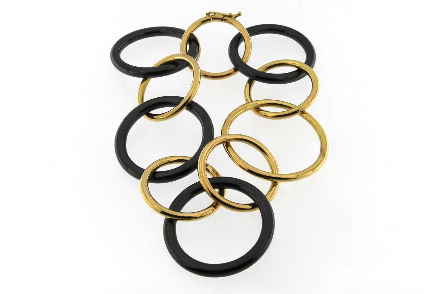 Women's Jona High-Tech Black Ceramic 18 Karat Yellow Gold Circle Link Bracelet