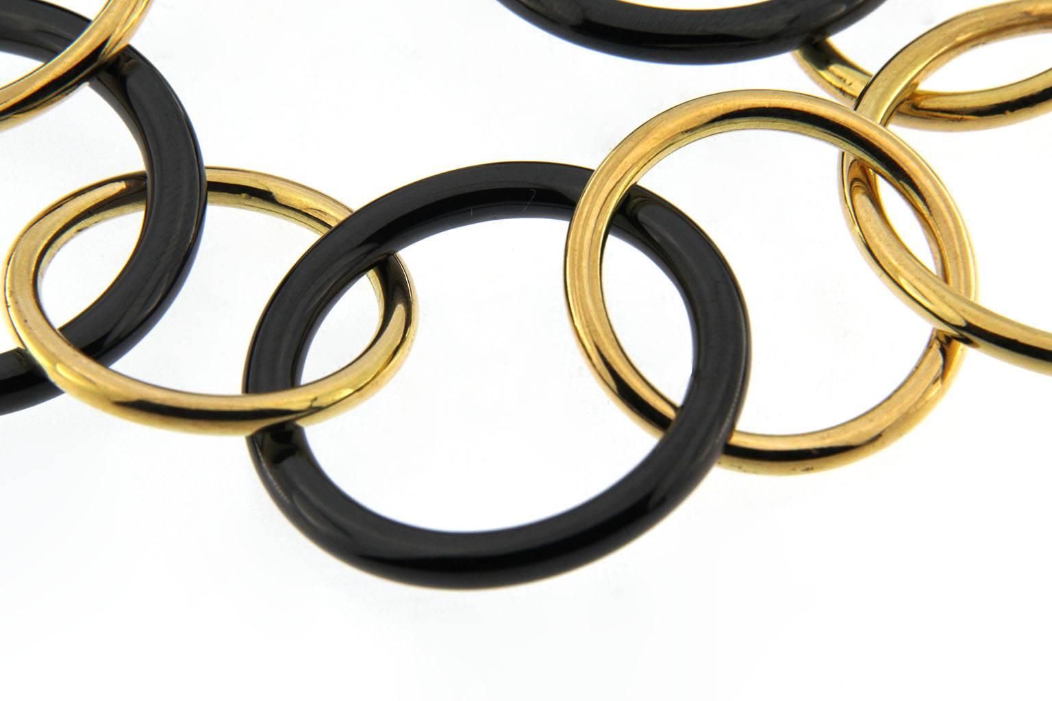 Jona High-Tech Black Ceramic 18 Karat Yellow Gold Circle Link Bracelet 1