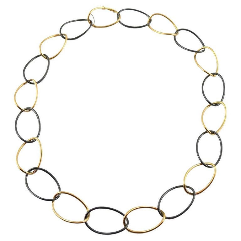Alex Jona High Tech Black Ceramic and 18 Karat Gold Curb Link Necklace For Sale