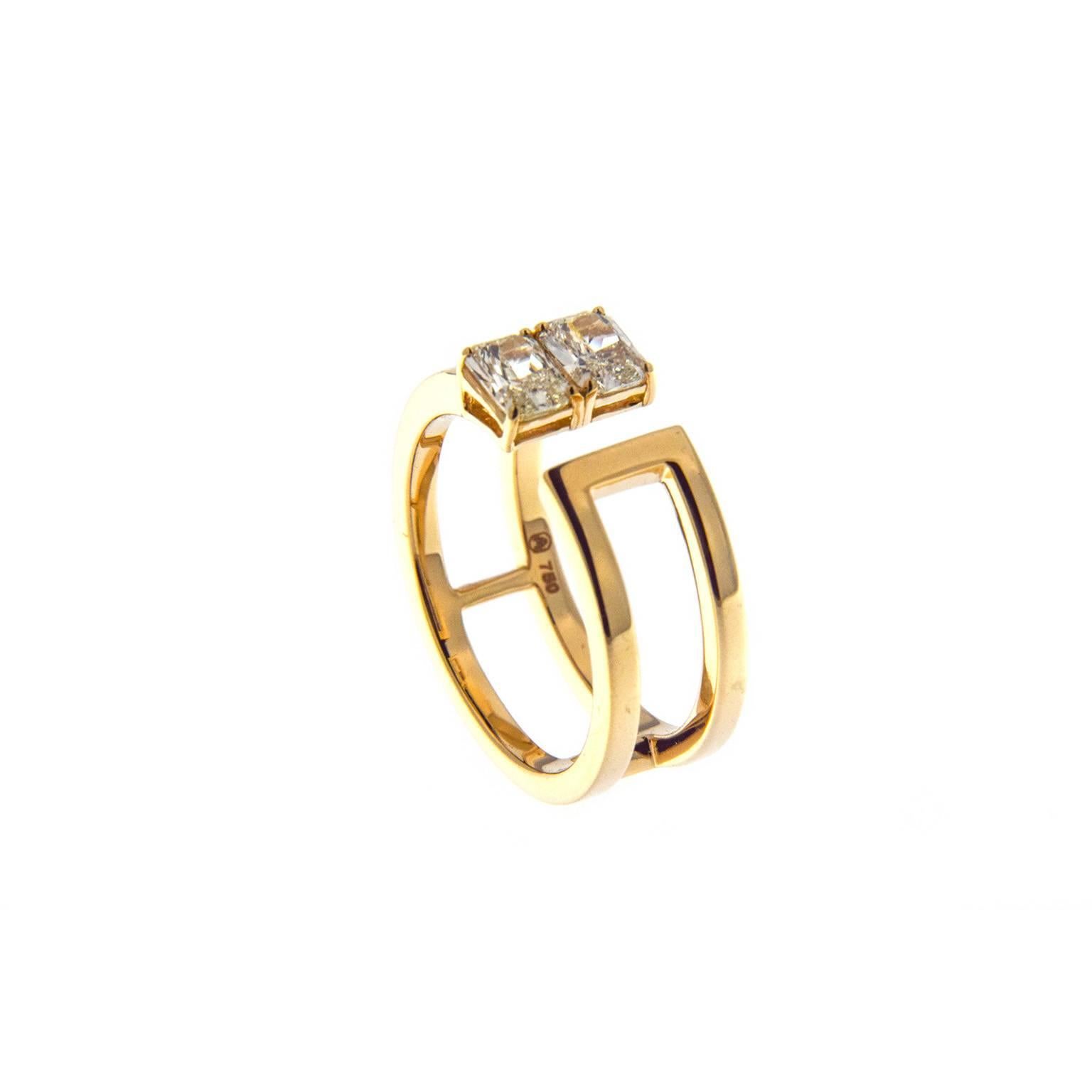 Jona Yellow Radiant Cut Diamond 18 Karat Yellow Gold Band Ring In New Condition In Torino, IT