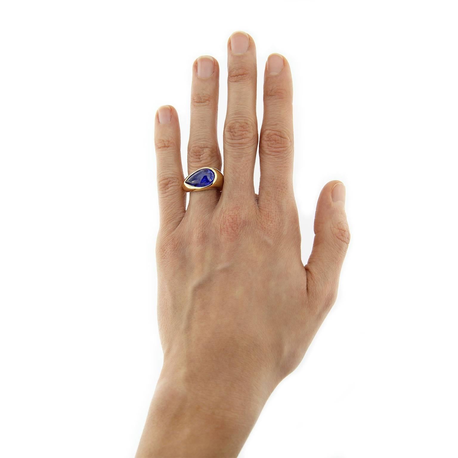 Jona Tanzanite Cabochon Drop Gold Ring 1