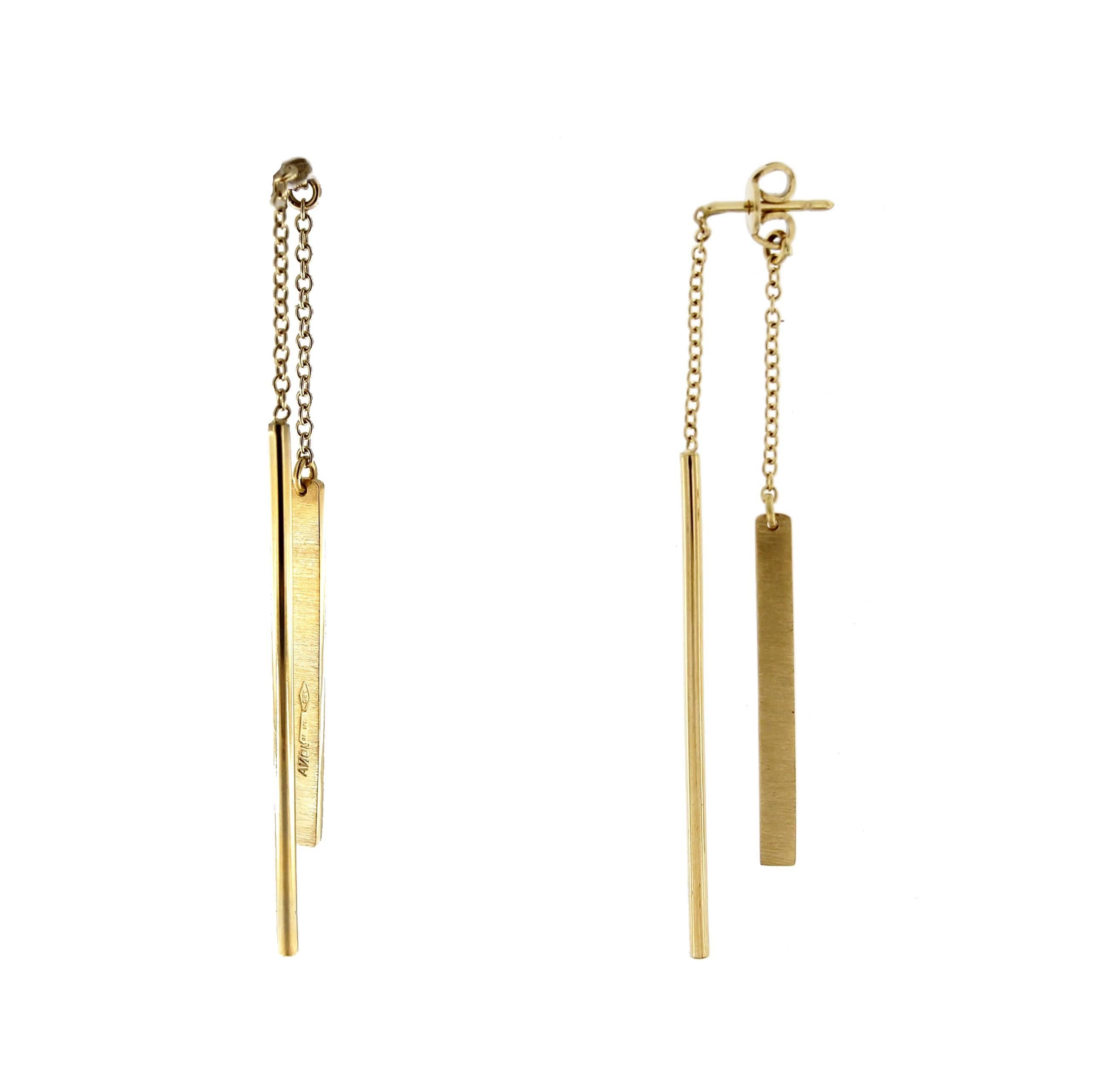 Women's Jona 18 Karat Yellow Gold Bar Ear Pendant Earrings