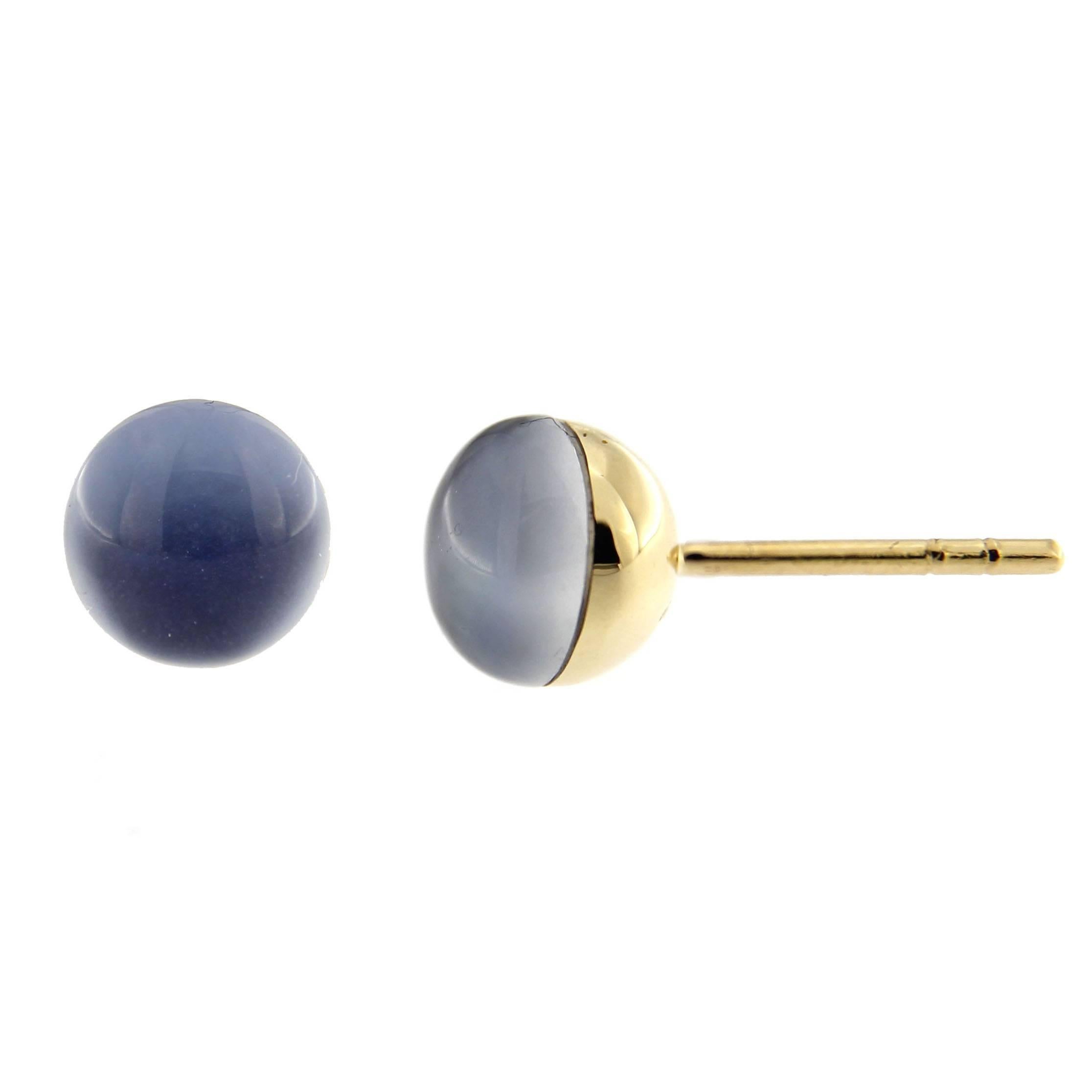 Women's or Men's Jona Lapis Lazuli Quartz 18 Karat Yellow Gold Small Stud Earrings