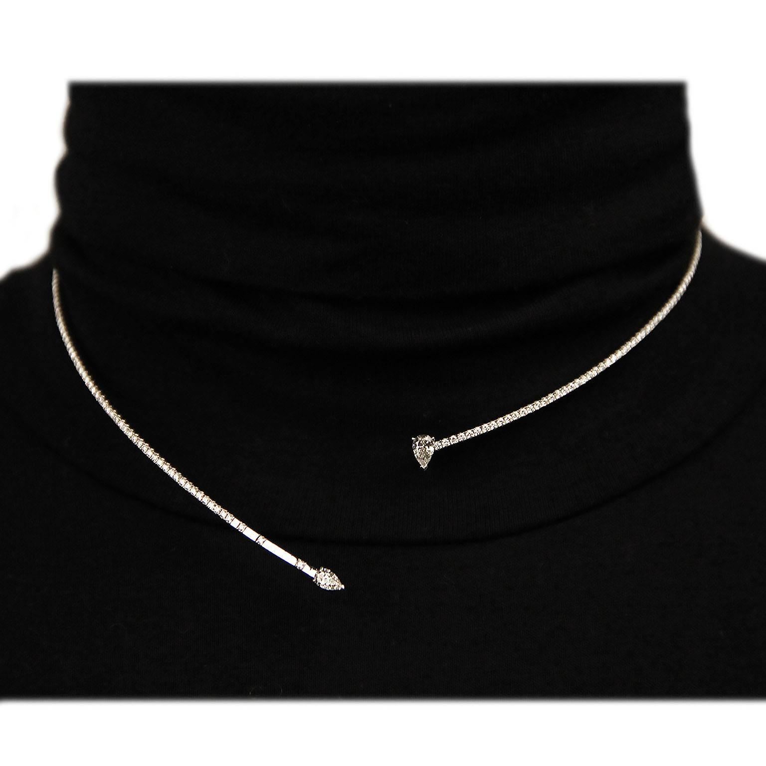 Round Cut Jona White Diamond 18 Karat White Gold Flexible Choker Necklace