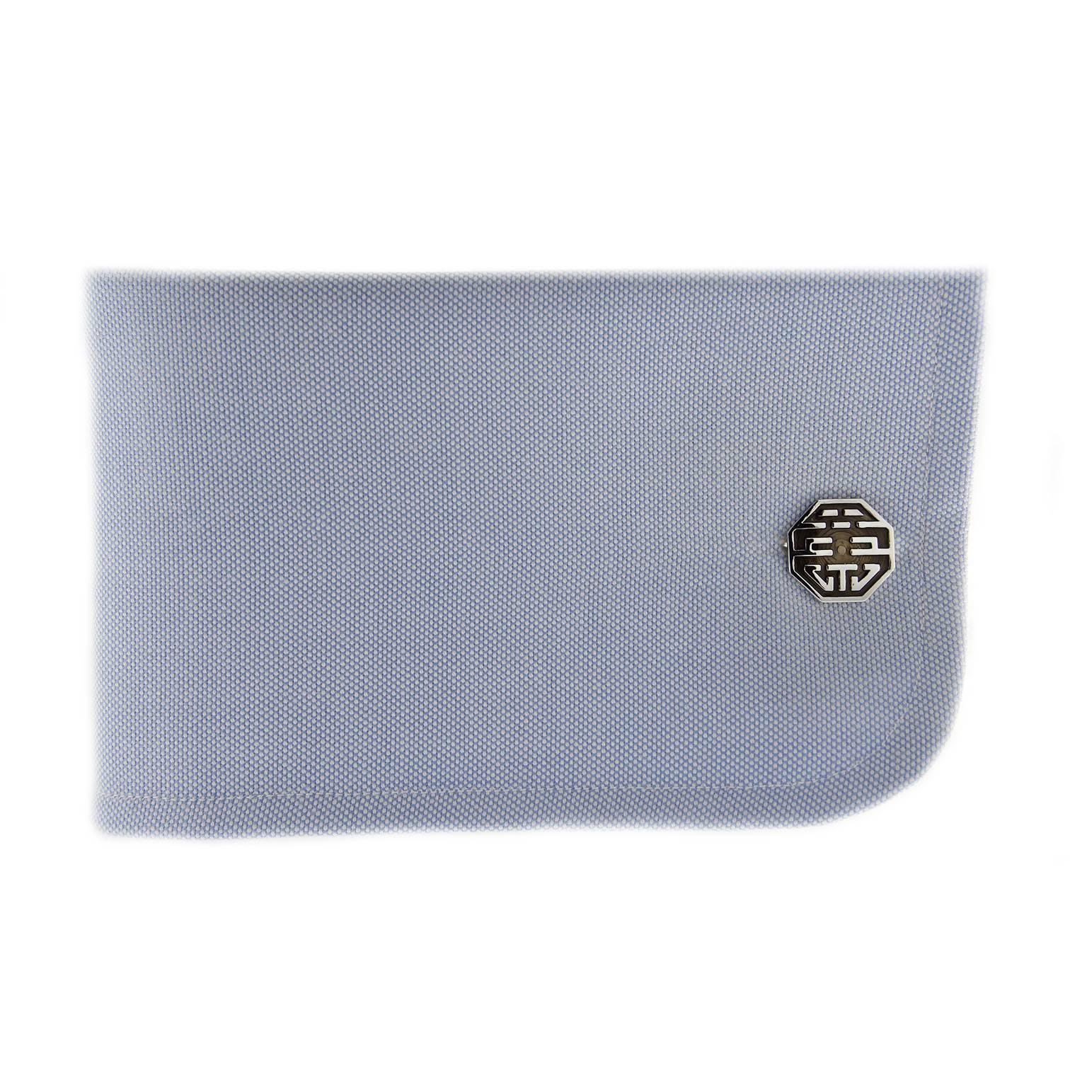 Jona design collection “Long & happy Life”, hand crafted in Italy, sterling silver cufflinks with grey enamel . Chinese luck bringer symbol since the time of emperors. Dimensions: Large button 0.56