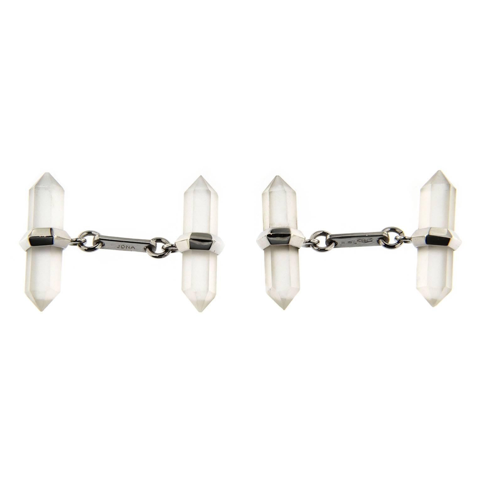 Jona Rock Crystal Gold Prism Bar Cufflinks In New Condition In Torino, IT