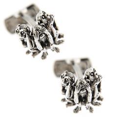 Jona Sterling Silver Three Wise Monkeys Cufflinks
